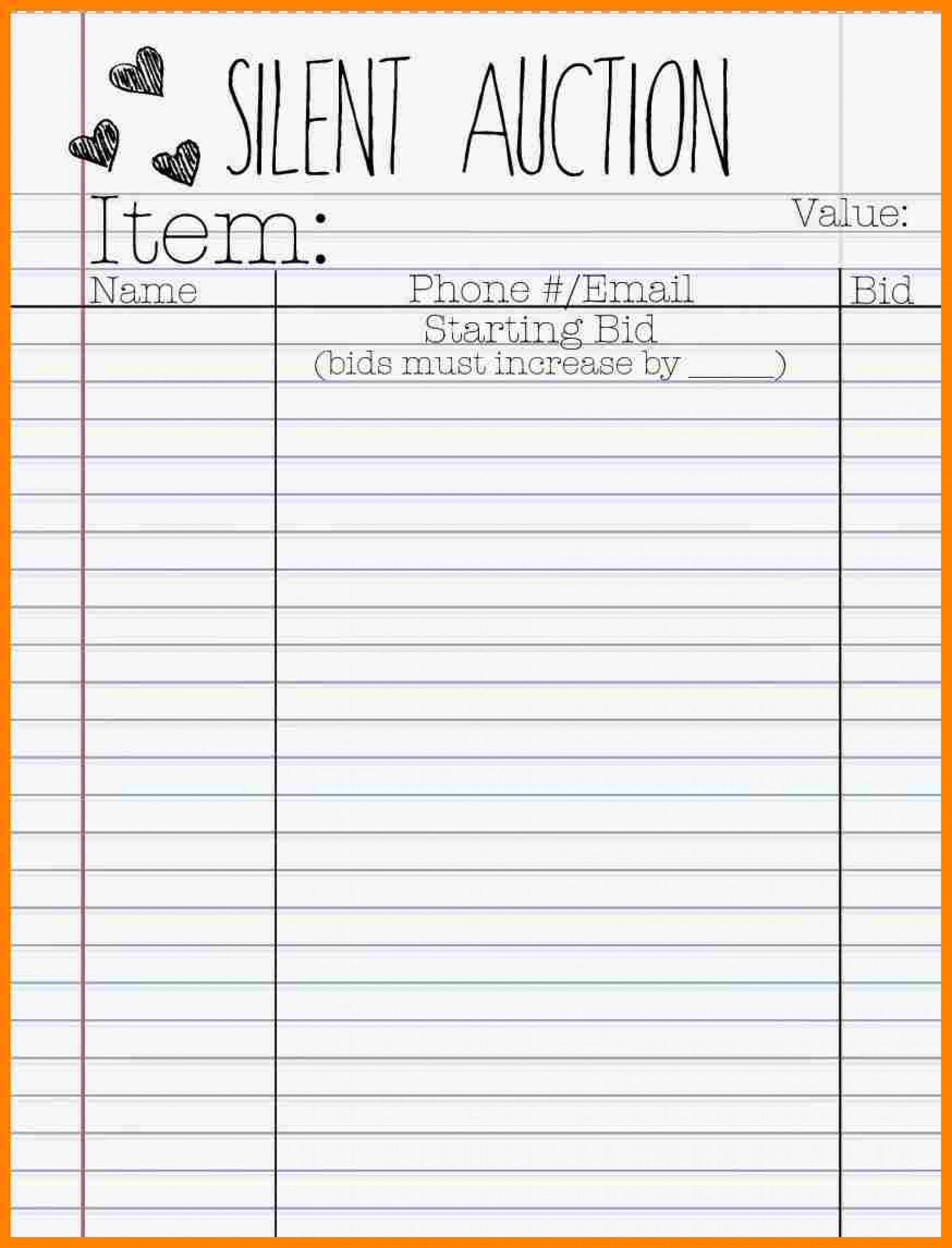 015 Silent Auction Forms Templates Sign Up Sheets Bid Sheet - Free Printable Silent Auction Templates