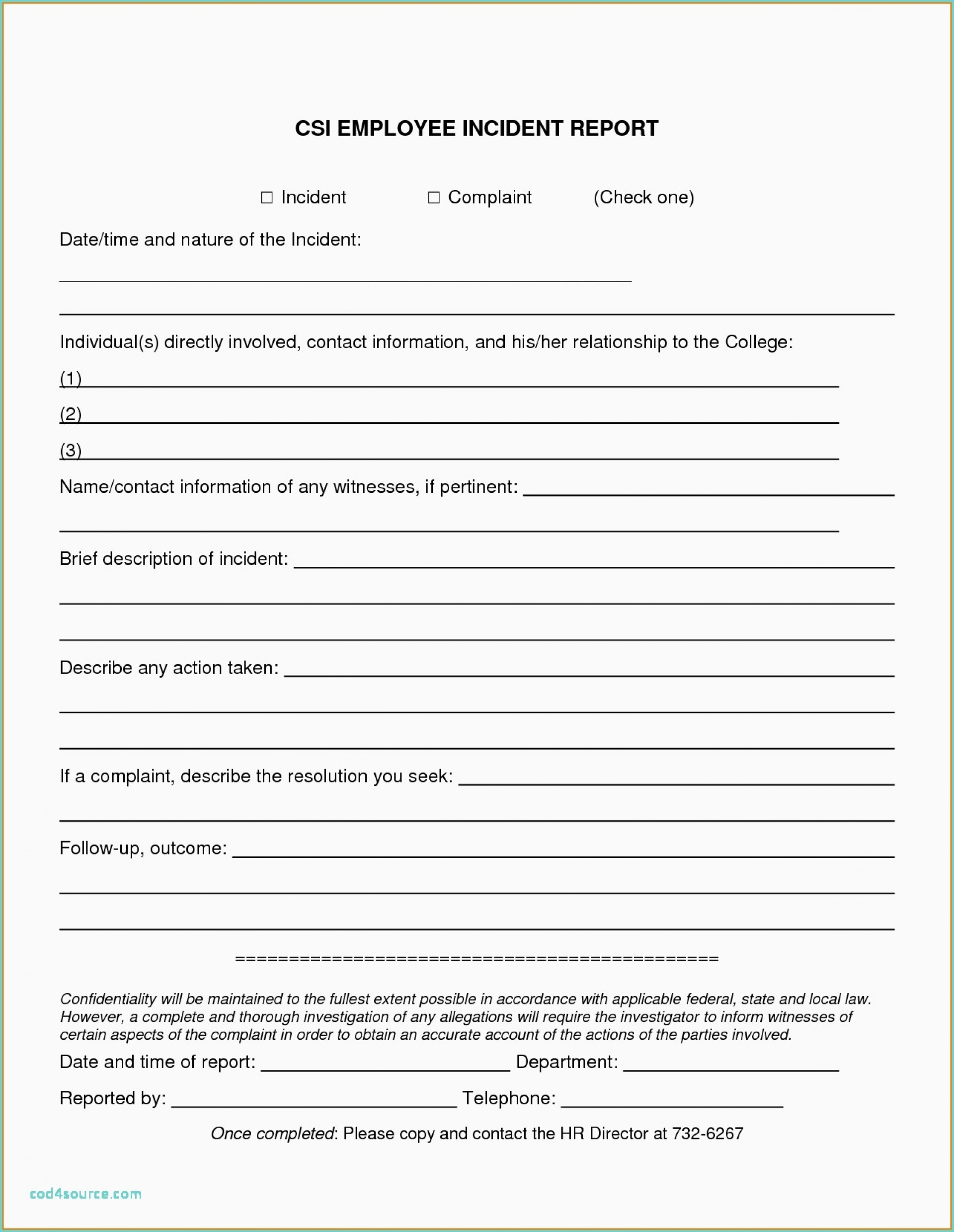 Free Printable Incident Report Form