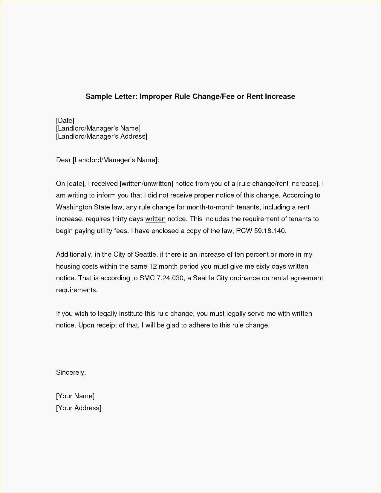 Rent Increase Letter To Tenant Template Free Printable Rent Increase 