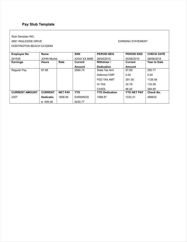 20+ Free Pay Stub Templates - Free Pdf, Doc, Xls Format Download - Printable Pay Stub Template Free