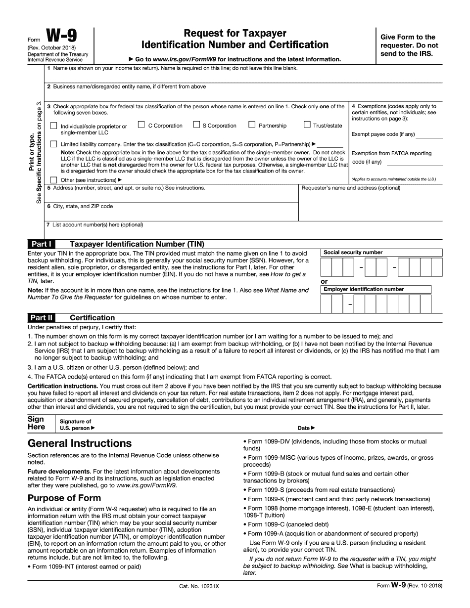 2018 Irs W-9 Form - Free Printable, Fillable | Download Blank Online - Free Printable W 9