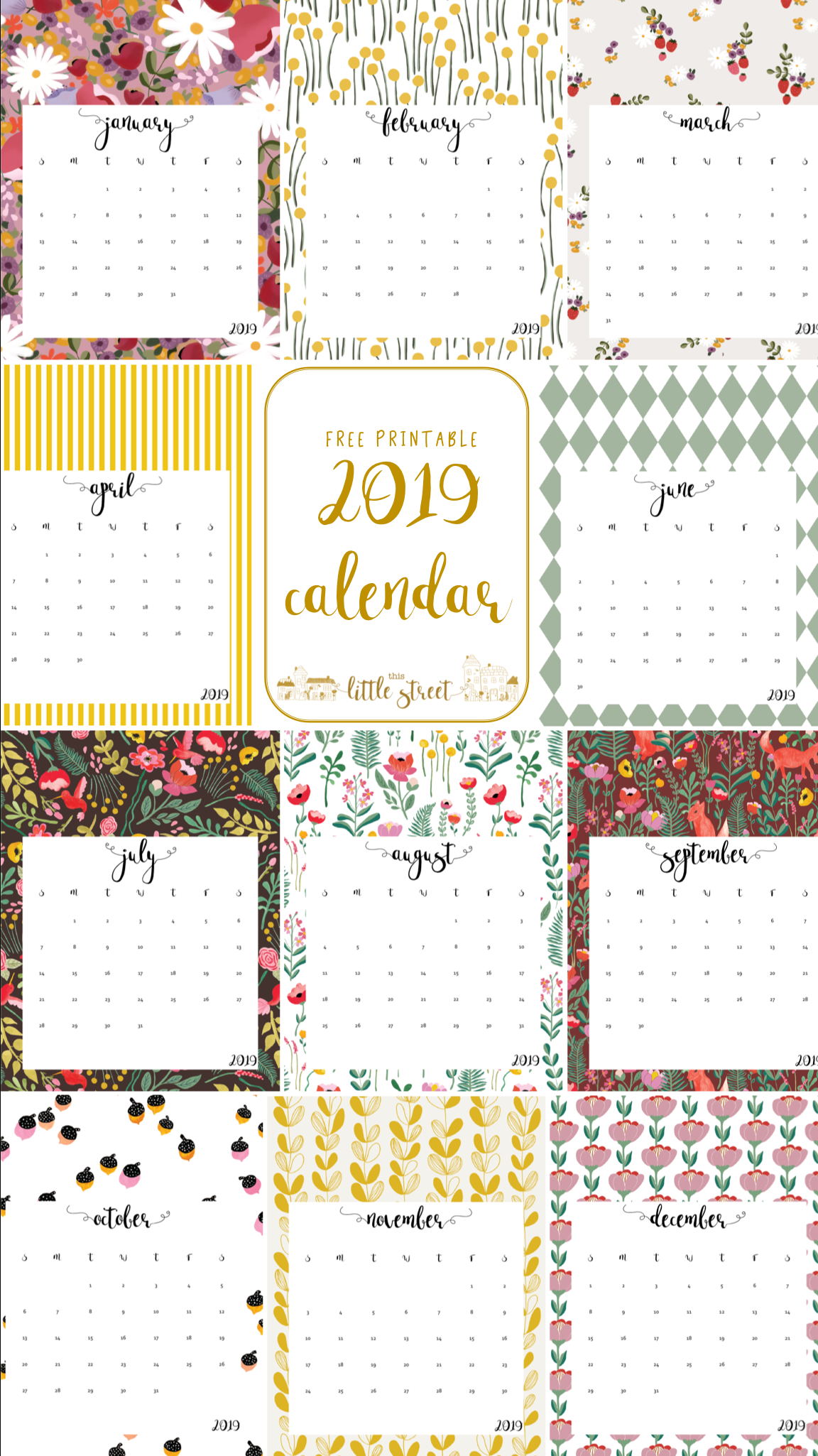 2019 Calendar - Free Printable! | This Little Street : This Little - Free Printables 2019