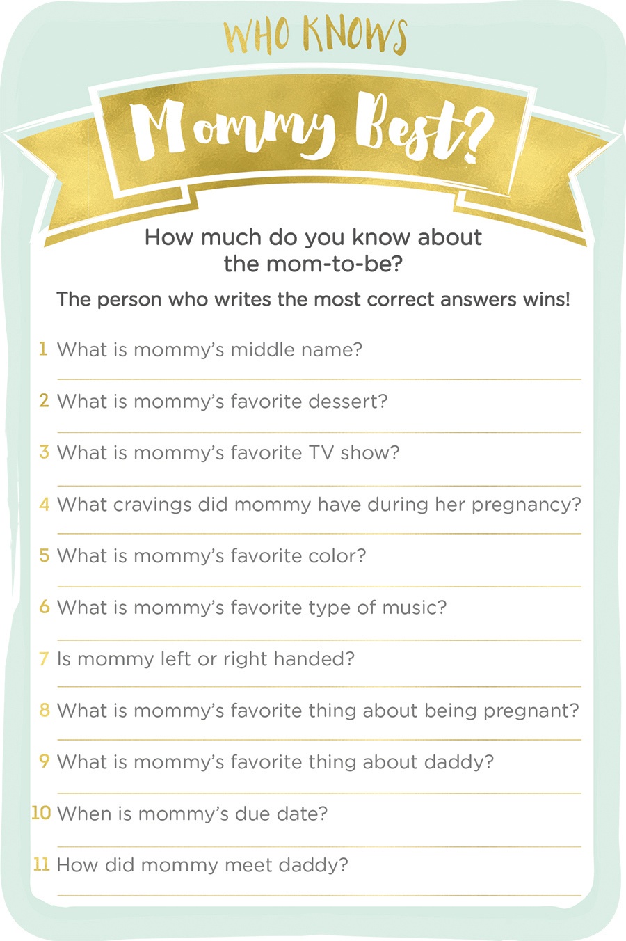 3 Baby Shower Games We Love + Printables - Baby Aspen Blog - Who Knows Mommy Best Free Printable