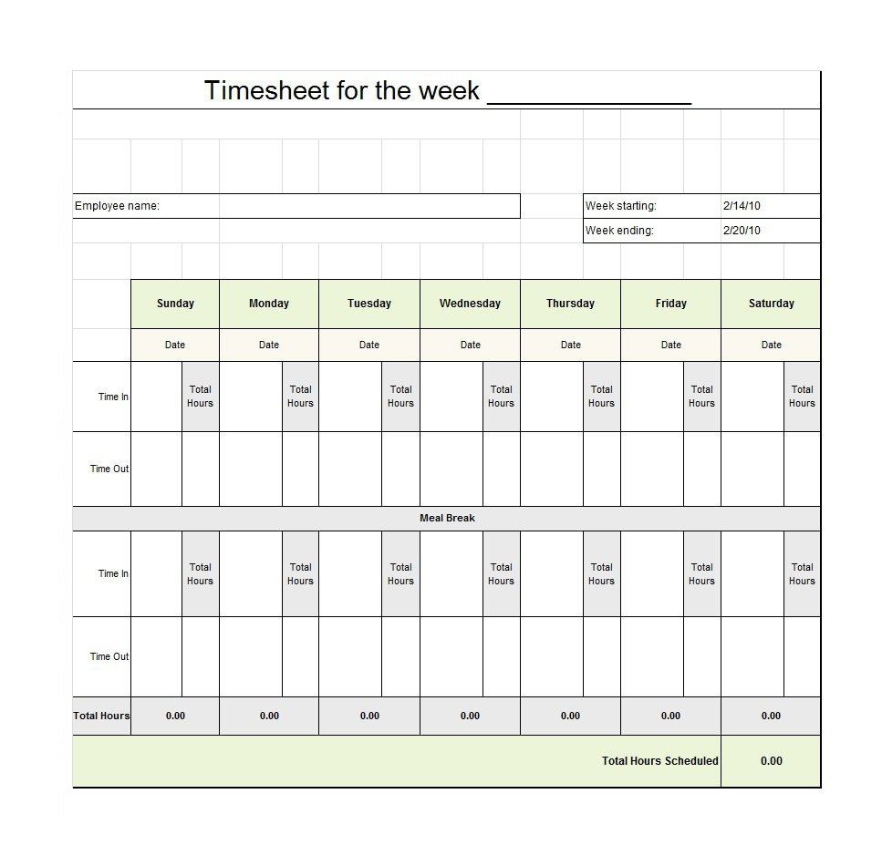40 Free Timesheet / Time Card Templates ᐅ Template Lab - Timesheet Template Free Printable