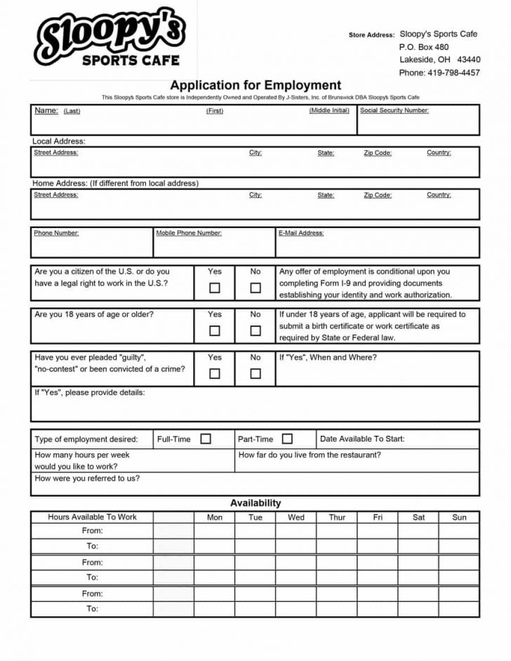 Free Printable Job Applications Online