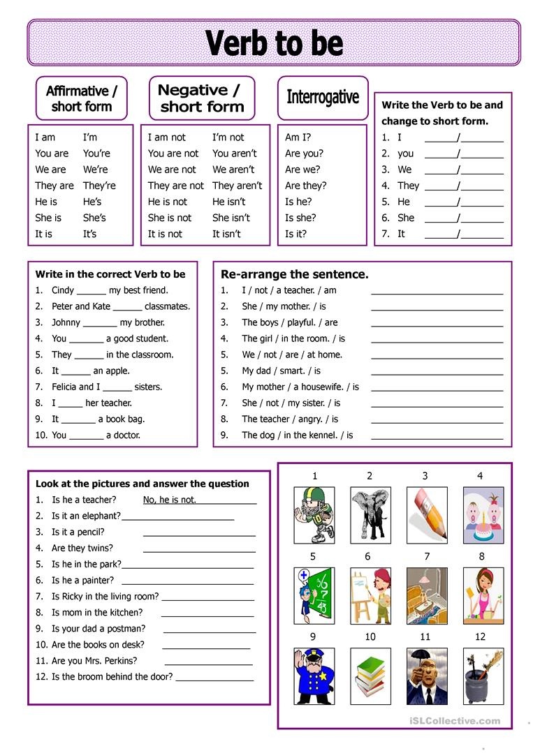 grammar for beginners to be worksheet free esl