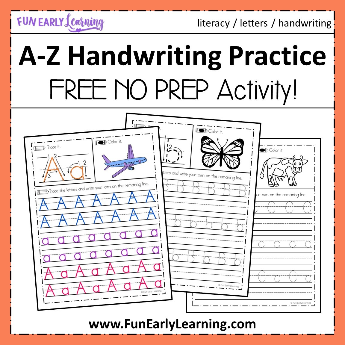 A-Z Handwriting Practice No Prep Worksheets For Learning Letters - Free Printable Worksheets Handwriting Practice