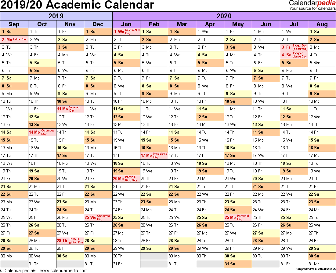 Academic Calendars 2019/2020 - Free Printable Word Templates - Free Printable College Degrees