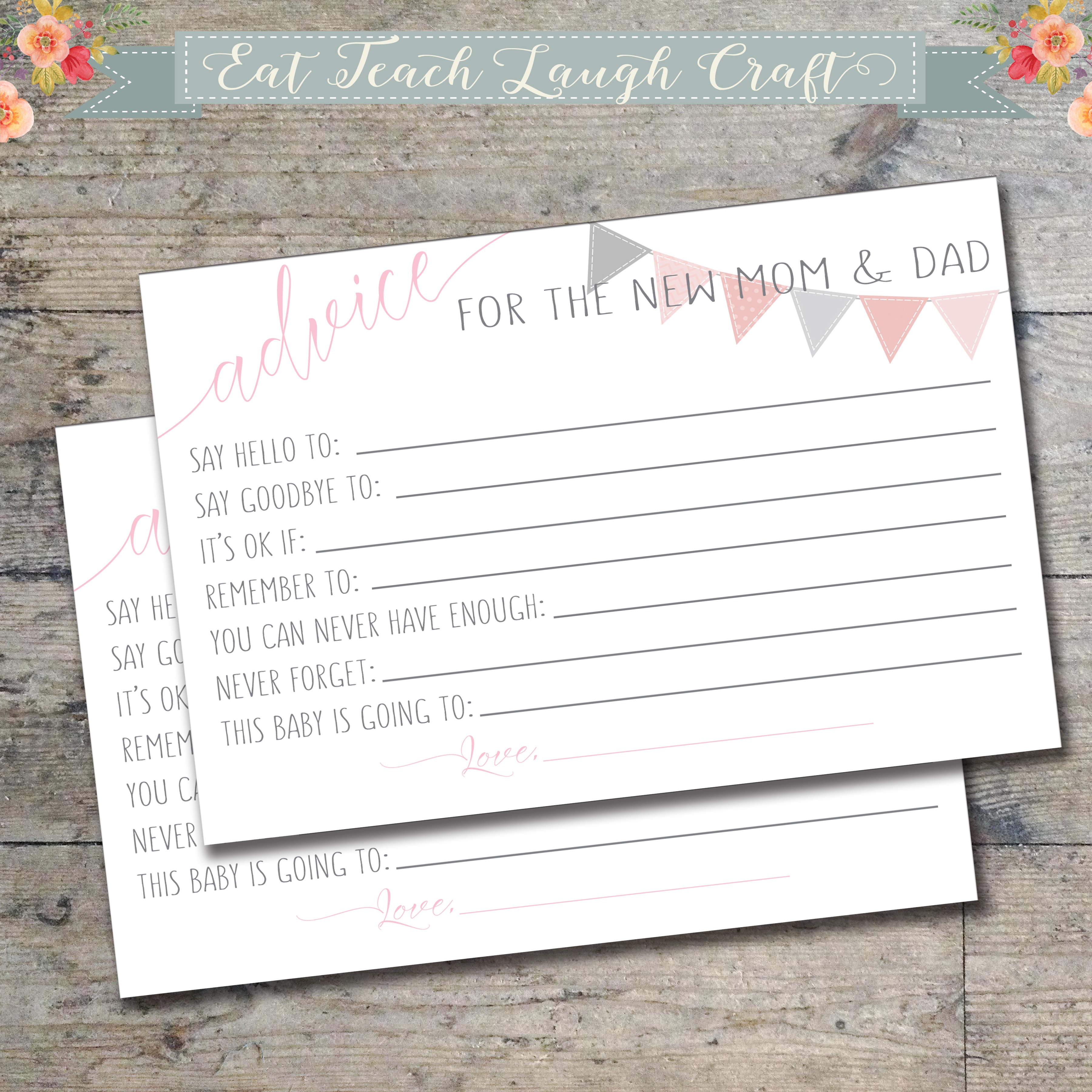 Advice For The New Mom And Dad: Baby Shower Album - Eat Teach Laugh - Mommy Advice Cards Free Printable