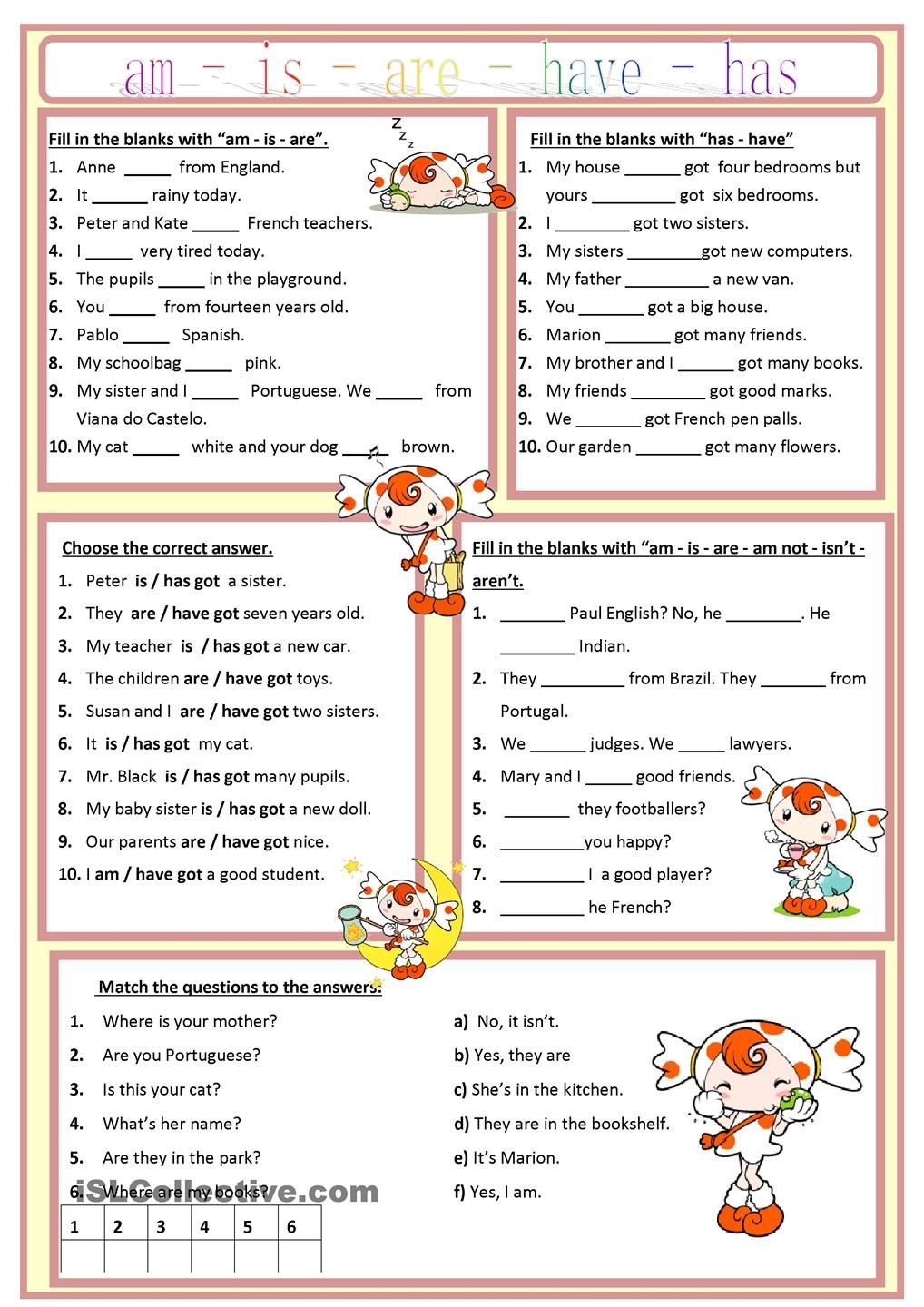 Am, Is, Are, Has, Have Worksheet - Free Esl Printable Worksheets - Free Esl Printables For Adults