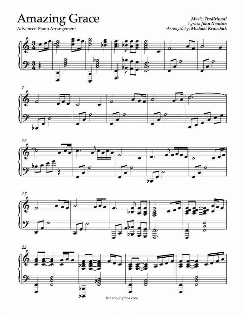 Amazing Grace - Advanced Piano Arrangement | Free Sheet Music In - Free