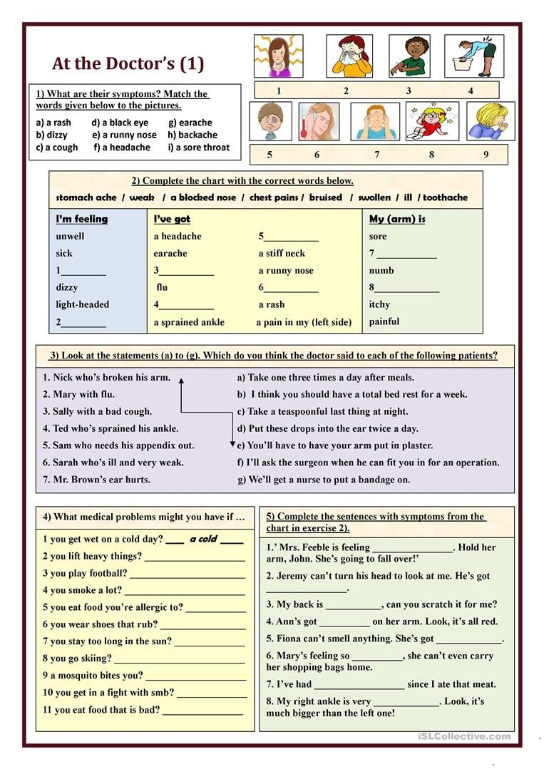 At The Doctor&amp;#039;s (1) Vocabulary Worksheet - Free Esl Printable - Free Printable English Lessons