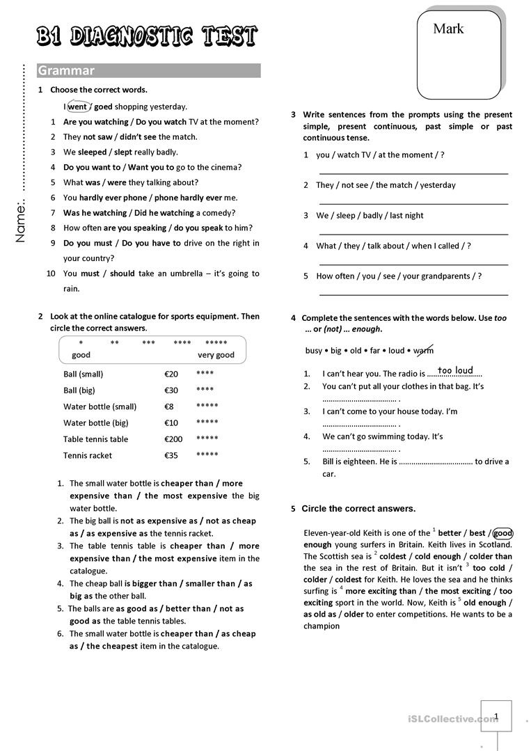 B1 Diagnostic Test Worksheet - Free Esl Printable Worksheets Made - Free Printable Diagnostic Reading Assessments