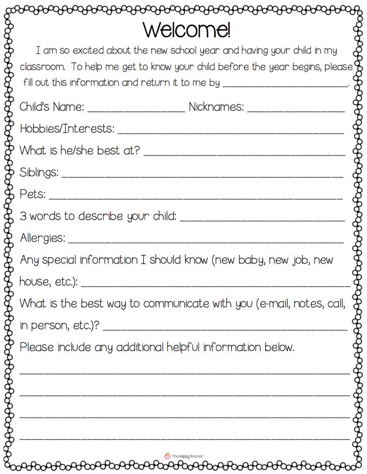 Free Printable Parent Information Sheet