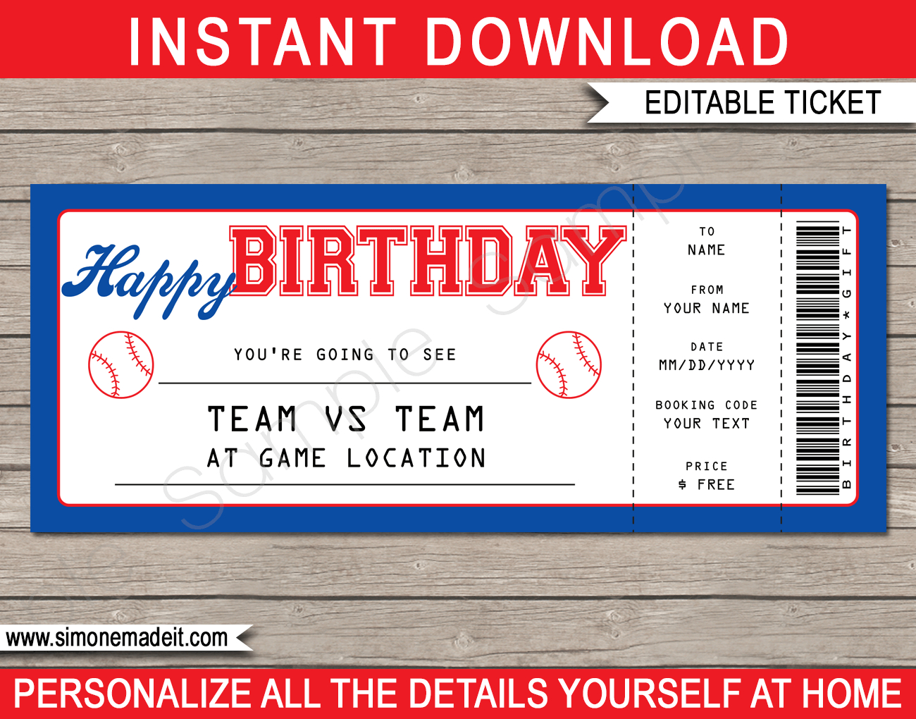 Baseball Game Birthday Gift Ticket | Printable Ticket To The Baseball - Free Printable Baseball Ticket Birthday Invitations