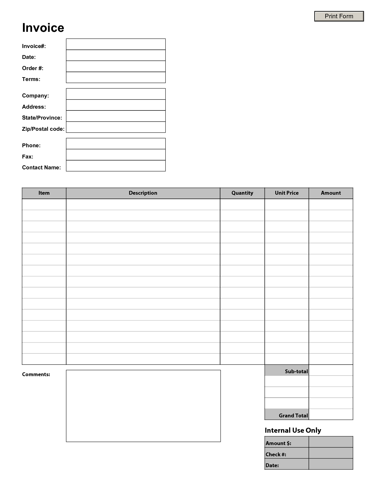 Blank Invoice Template | Blank Invoice | Arsenal | Printable Invoice - Free Printable Blank Invoice Sheet