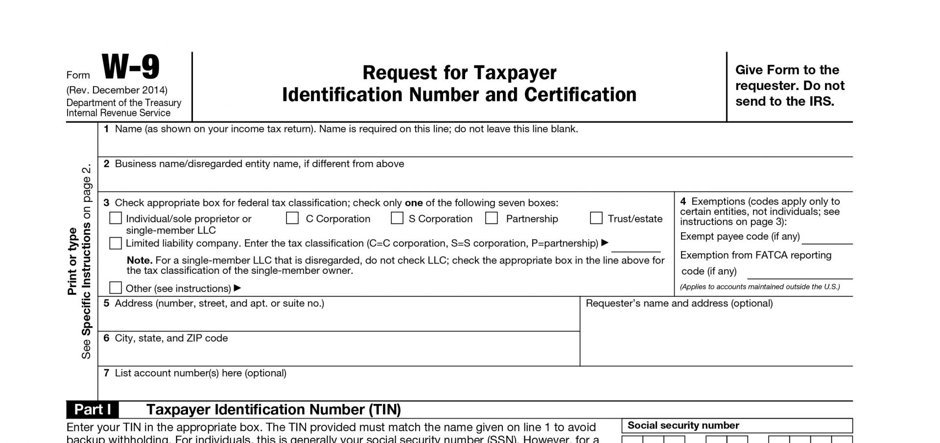 Blank W9 2018 – 2019 – Free W9-Form To Print - W9 Form Printable 2017 Free