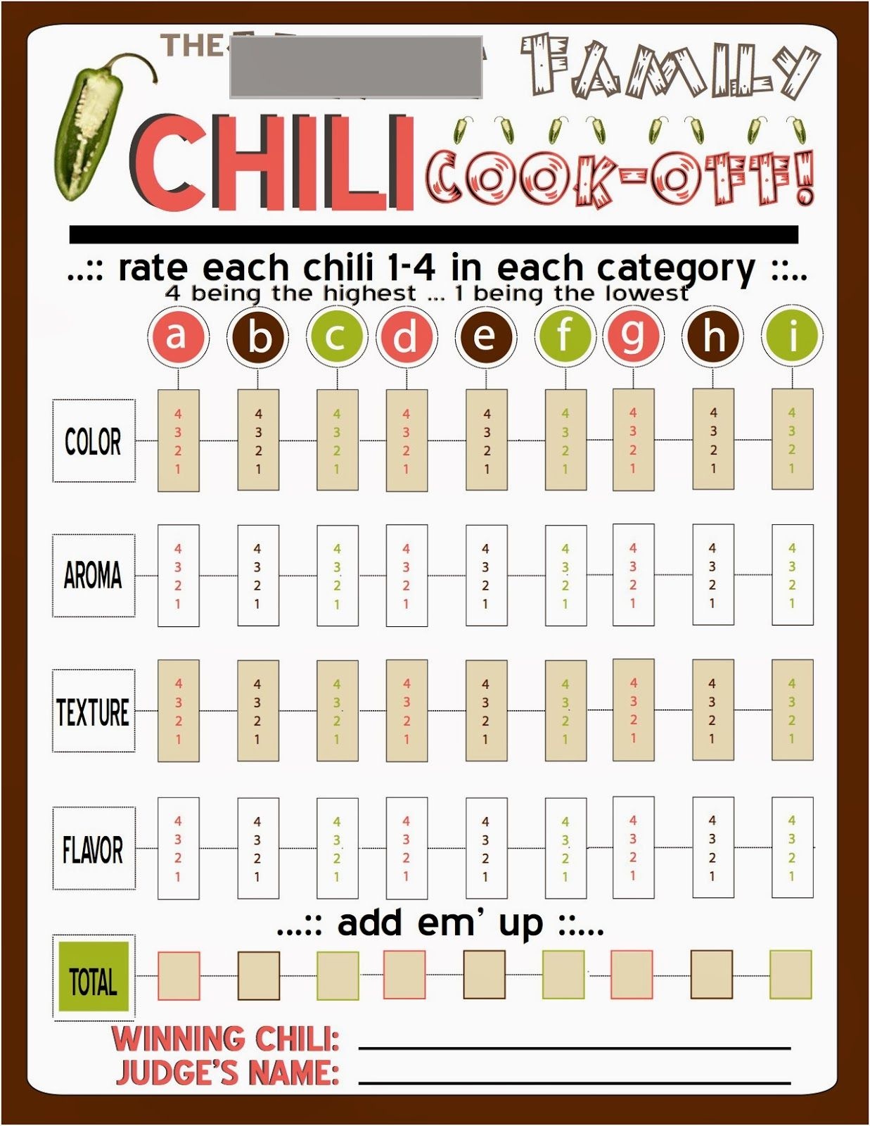 Chili Cook Off Printables Free Free Printable