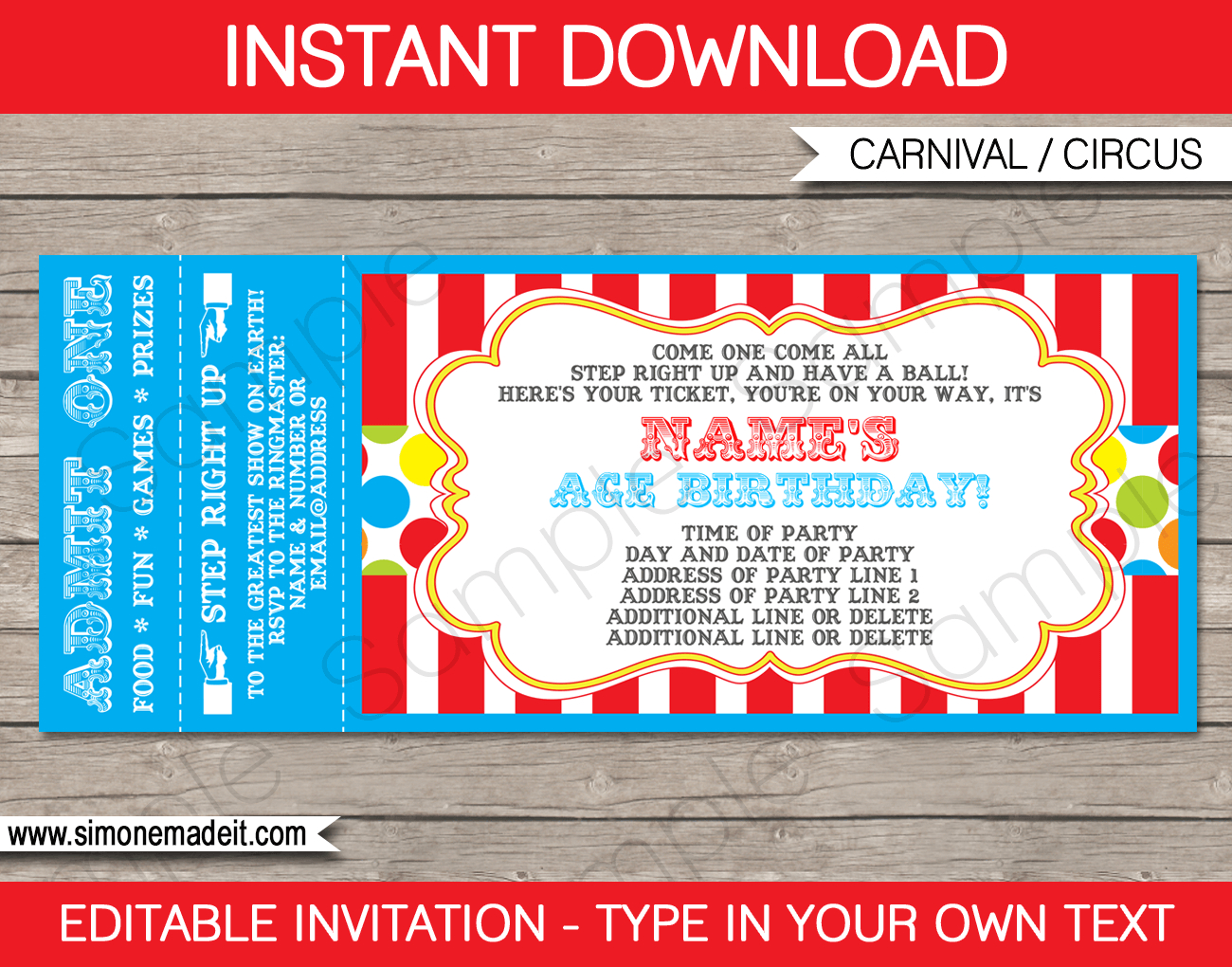 Carnival Party Ticket Invitation Template | Carnival Or Circus - Free Printable Ticket Invitation Templates