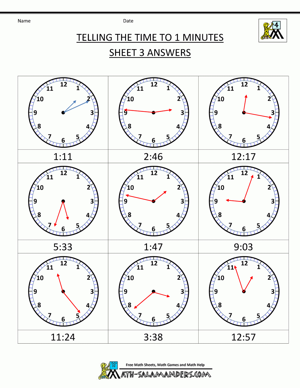 Clock Worksheets - To 1 Minute - Free Printable Time Worksheets For Grade 3