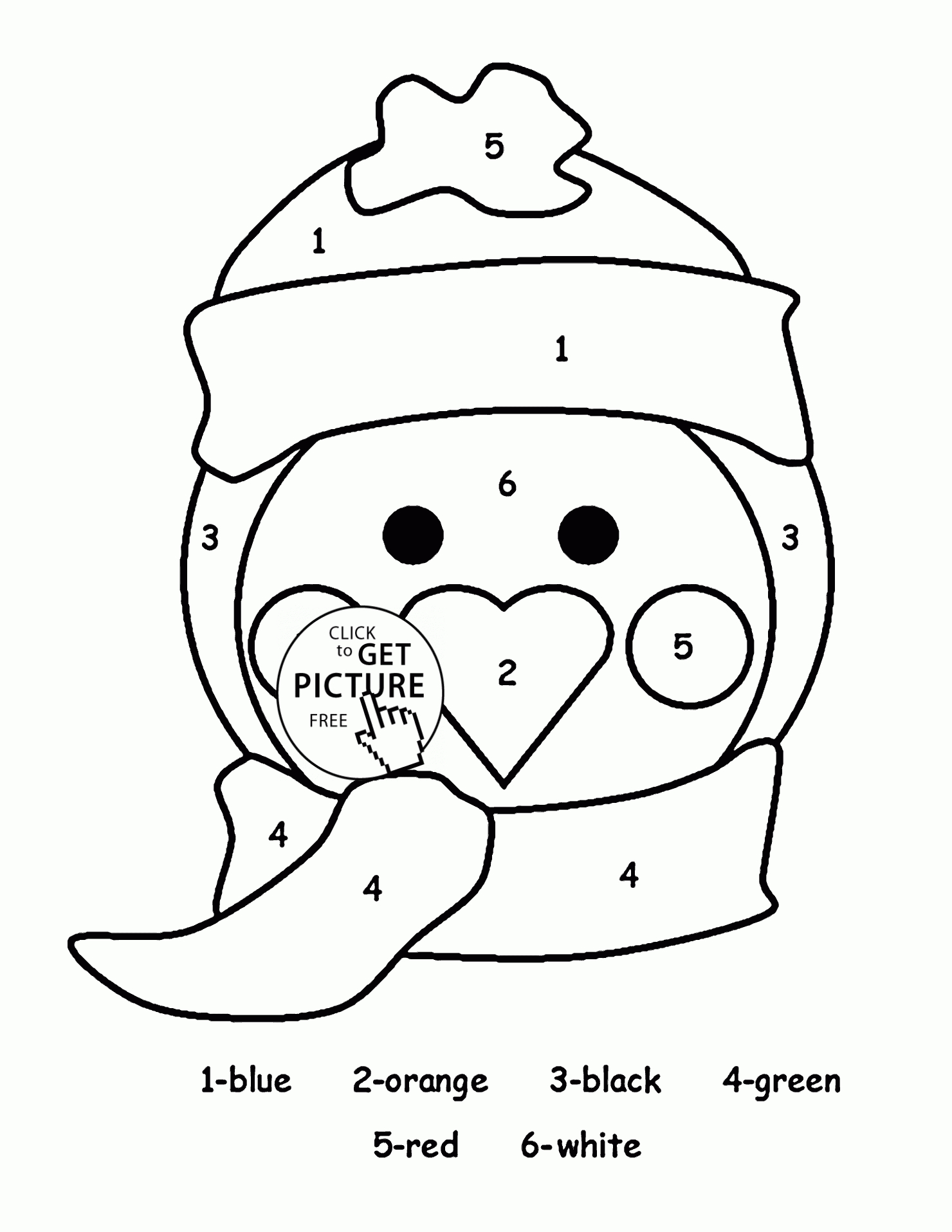 Colornumber Cute Penguin Coloring Page For Kids, Education - Free Preschool Coloring Sheets Printables