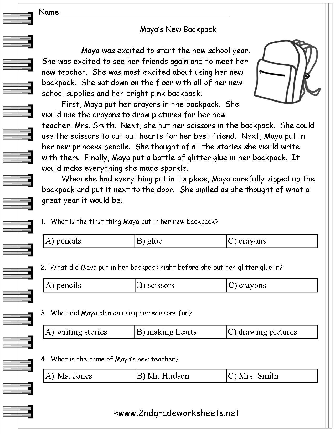 3rd grade reading comprehension worksheets pdf for worksheet third
