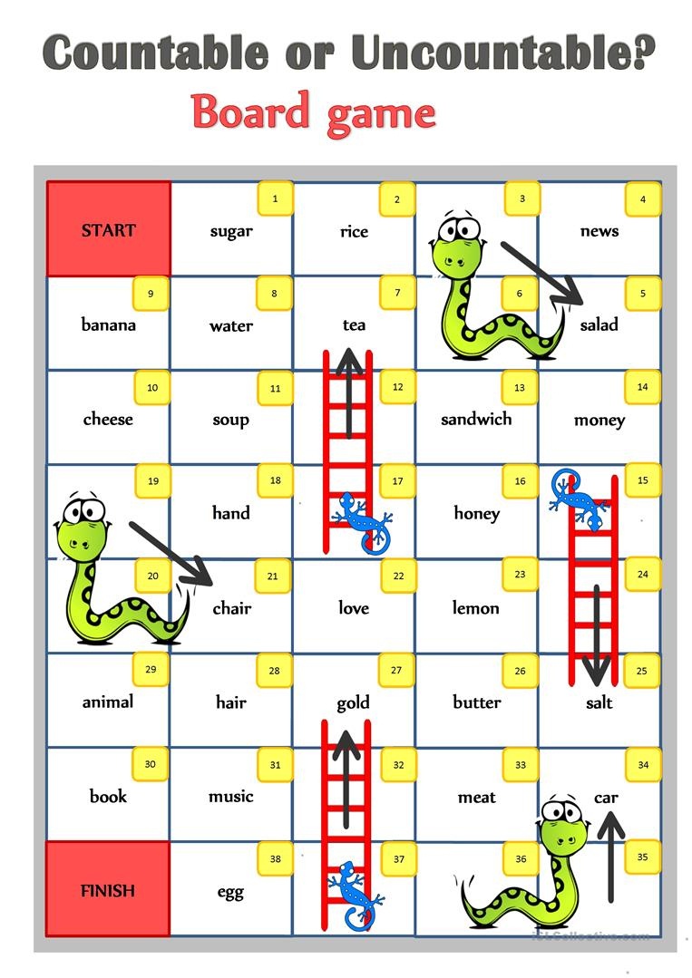 Countable/uncountable Nouns - Board Game Worksheet - Free Esl - Free Printable Board Games