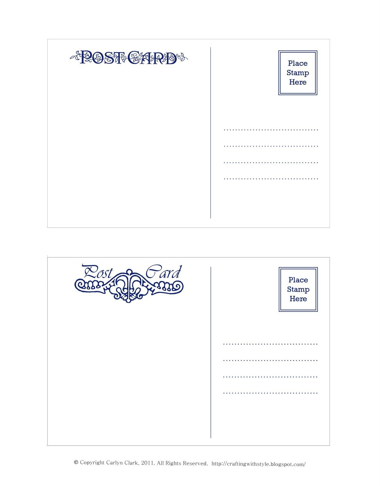 Crafting With Style: Free Postcard Templates | Postcards | Postcard - Free Printable Postcard Invitations Template