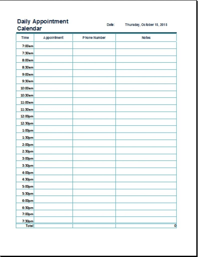 Daily Appointment Calendar Printable Free | Printable Online - Free Printable Appointment Sheets
