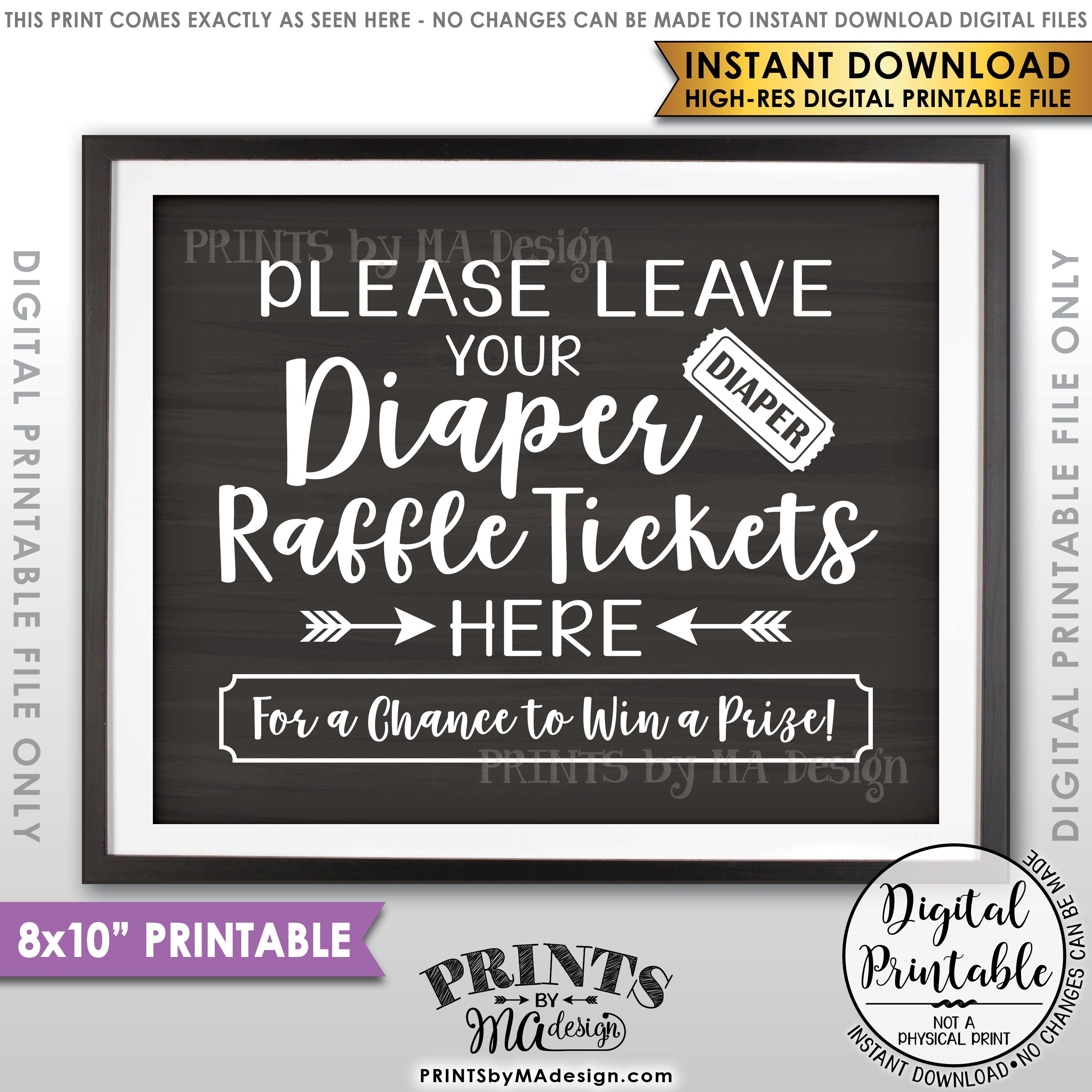 Diaper Raffle Ticket Sign, Leave Your Raffle Ticket Here, Raffle Ticket - Free Printable Diaper Raffle Sign