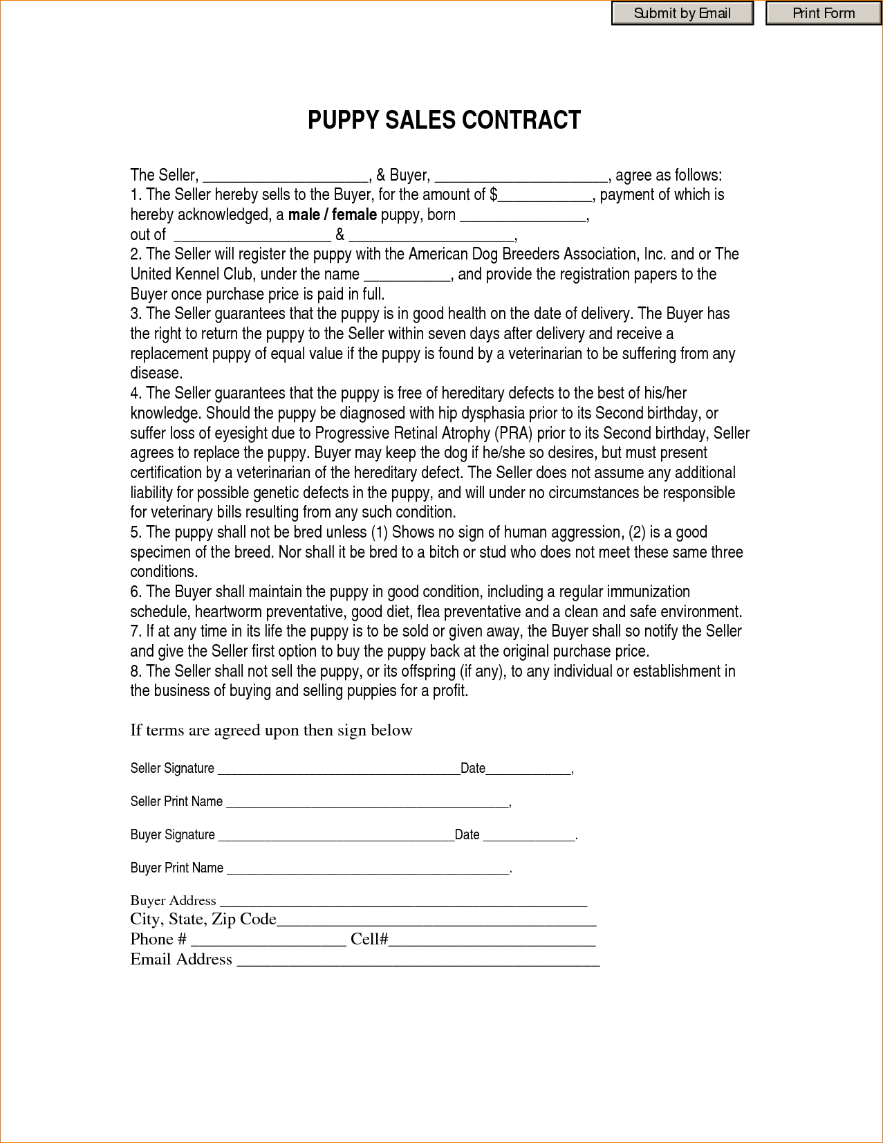 Free Printable Puppy Sales Contract | Free Printable