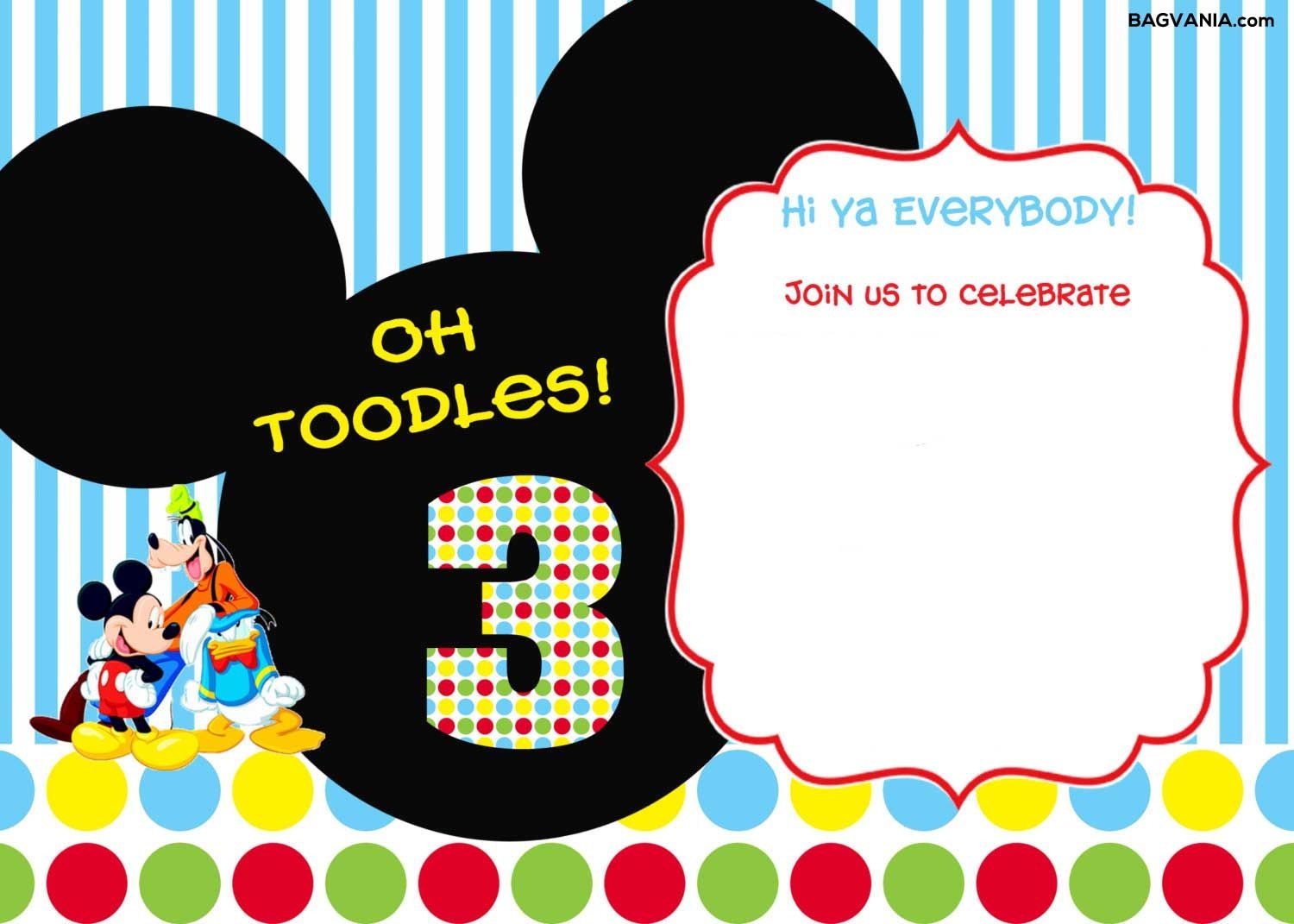 Download Free Printable Mickey Mouse Birthday Invitations | Bagvania - Free Printable Mickey Mouse Invitations
