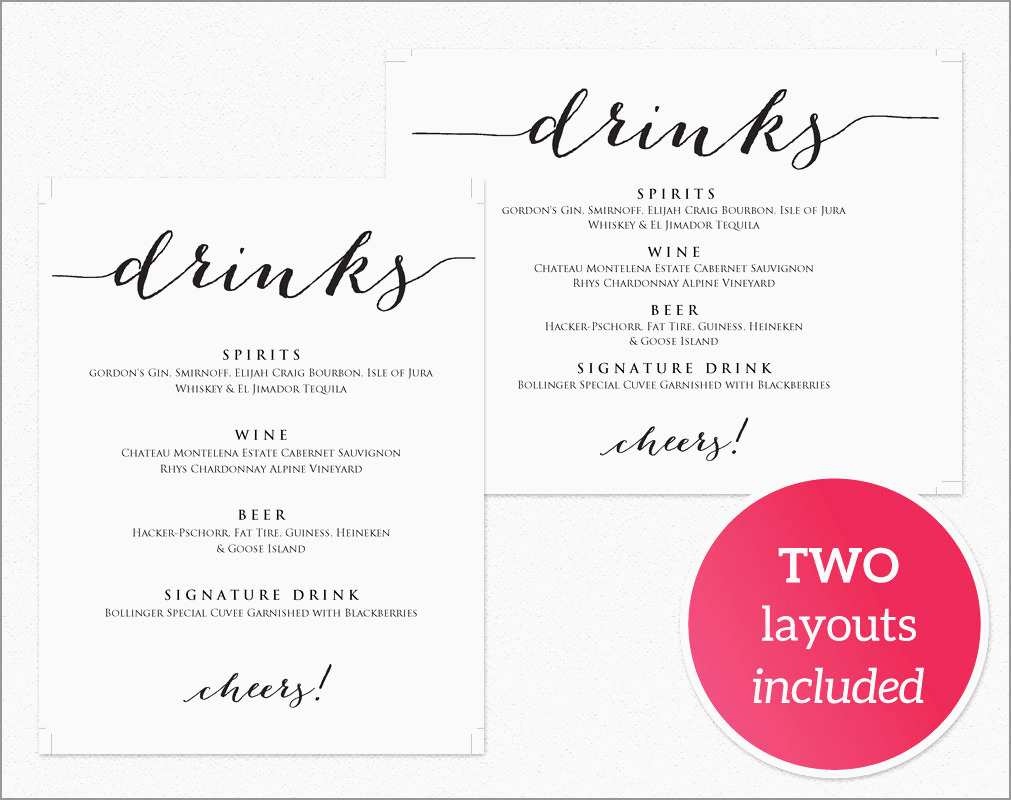 Drink Menu Template Free Best Of Drinks Menu Template · Wedding - Free Printable Drink Menu Template