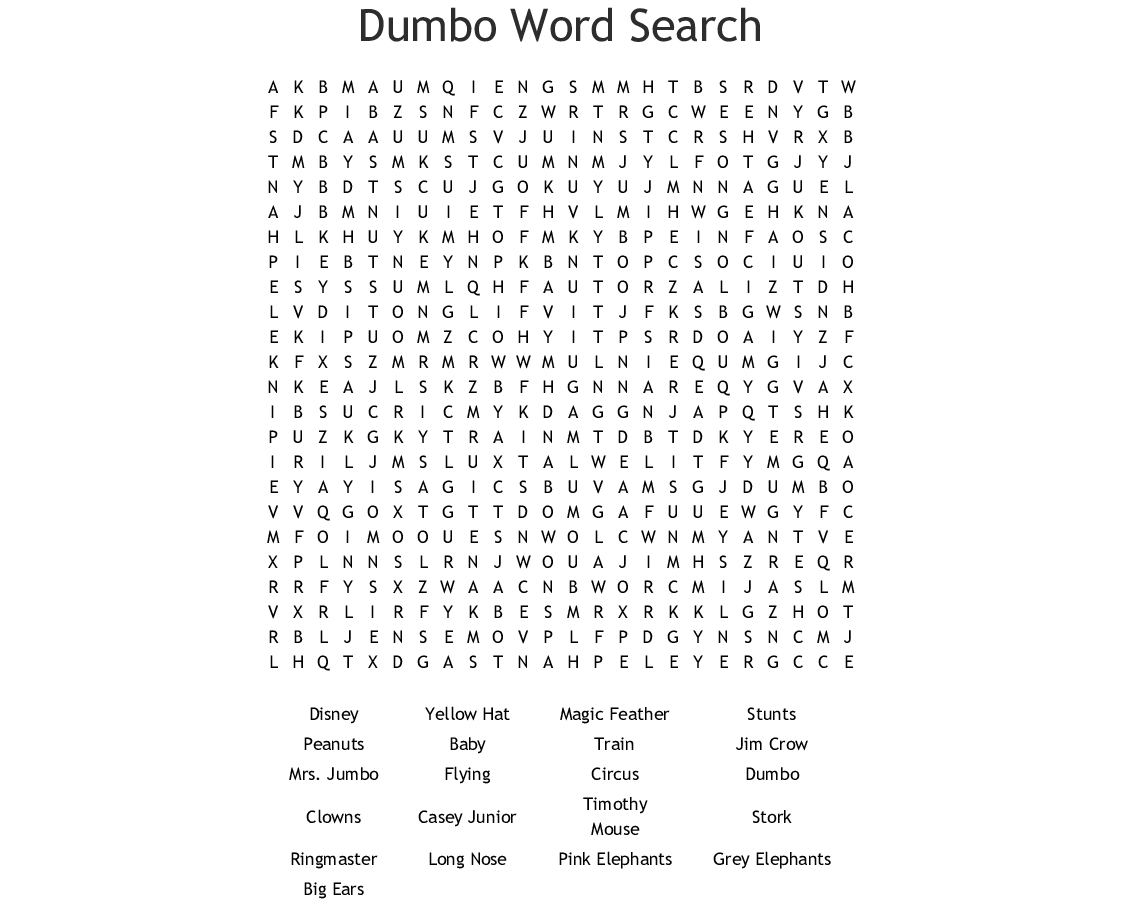 Dumbo Word Search - Wordmint - Free Printable Black History Month Word Search