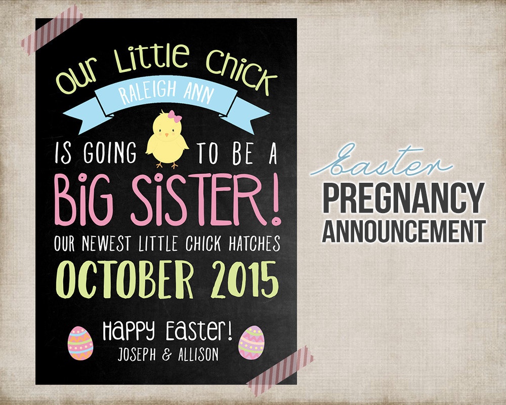 Easter Big Sister Pregnancy Announcement Printable Card Sign | Etsy - Free Birth Announcements Printable