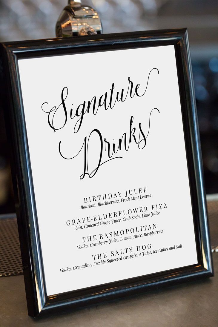 Editable Signature Drinks Sign, Drinks Menu Template, Calligraphy - Free Printable Drink Menu Template