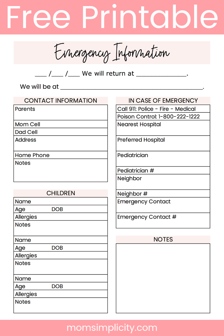 Emergency Information Sheet | Education &amp;amp; Life Skills | Babysitter - Free Printable Parent Information Sheet