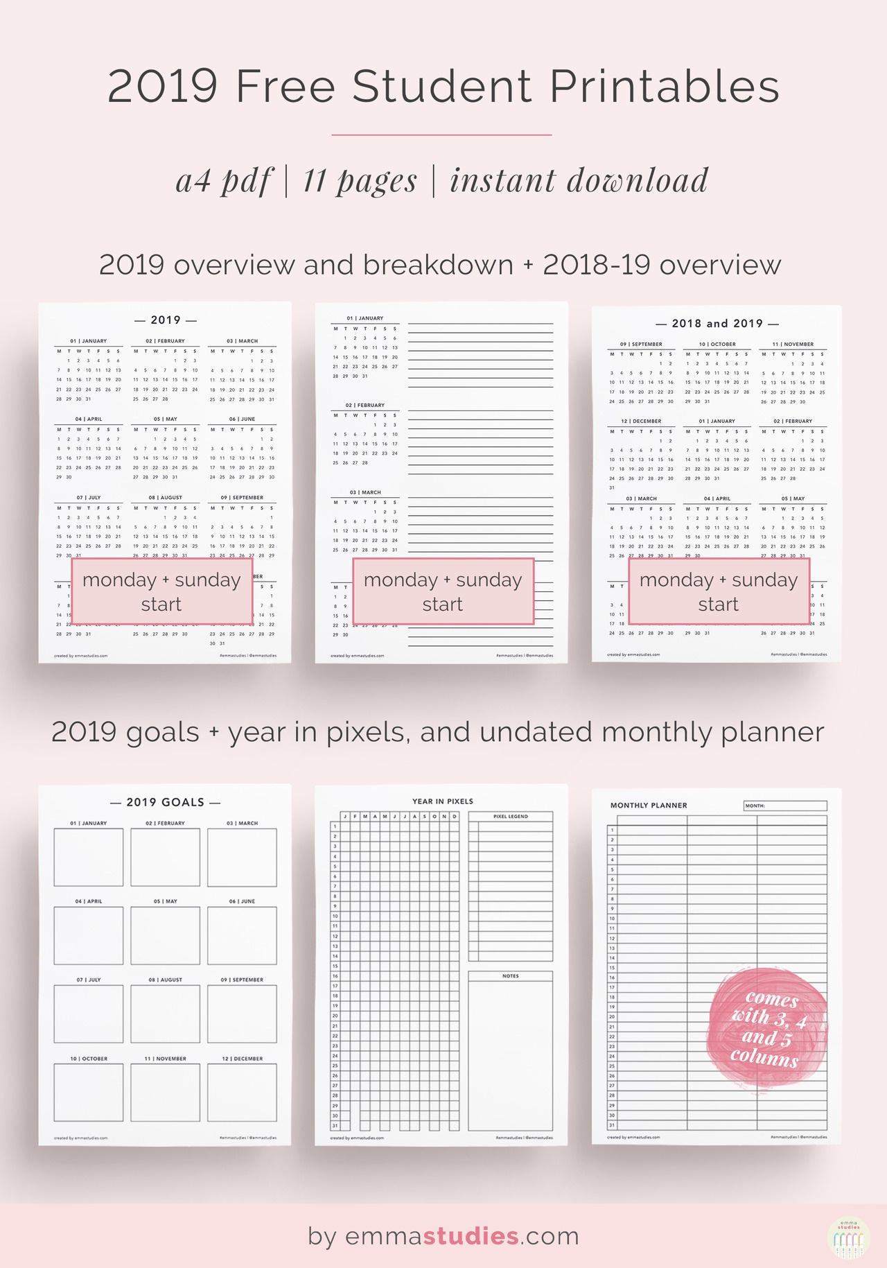 Emma&amp;#039;s Studyblr — 2019 Free Student And Calendar Printables As 2019 - Free Printables 2019