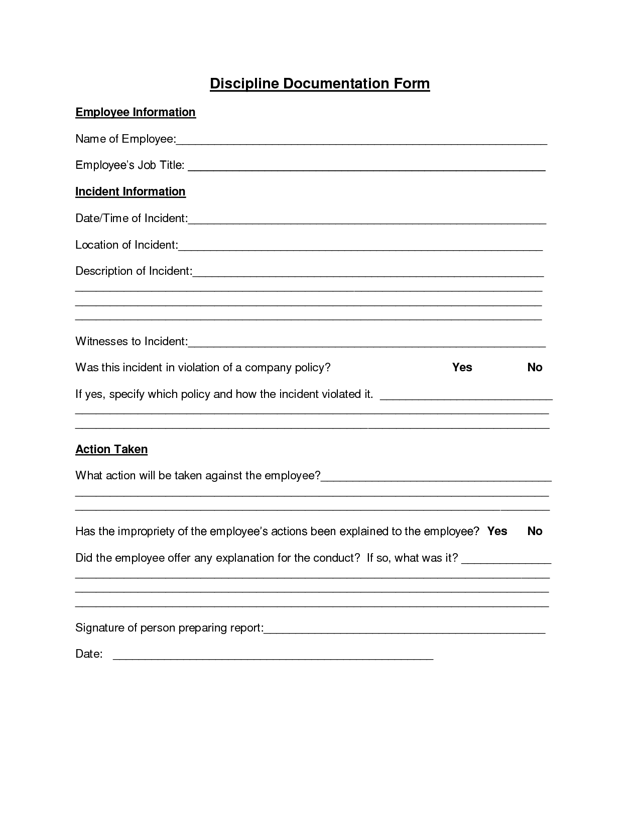 Employee Discipline Form | Employee Forms | Employee Evaluation Form - Free Printable Hr Forms