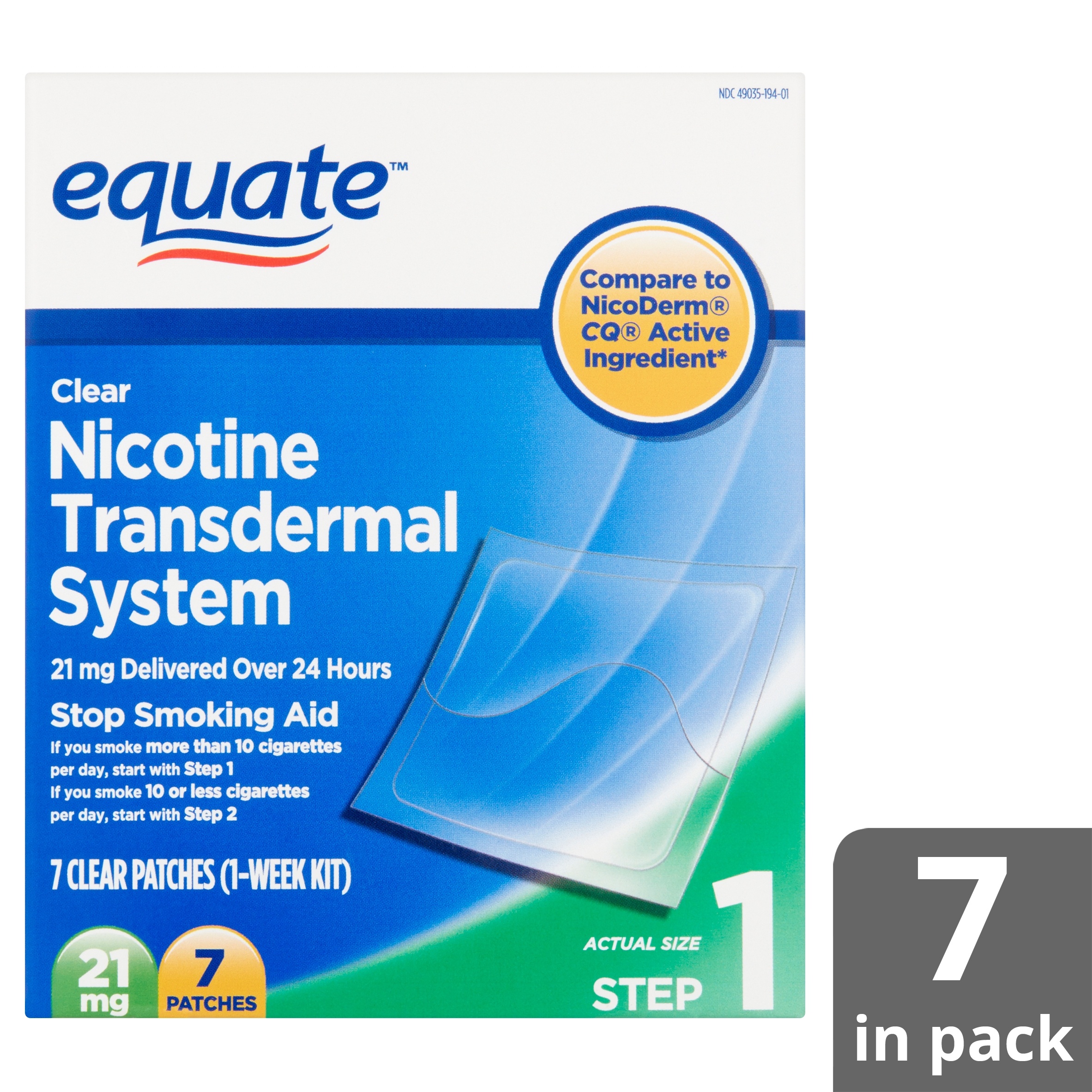 Equate Nicotine Transdermal System Clear Patches, 21 Mg, Step 1, 7 - Free Printable Nicotine Patch Coupons