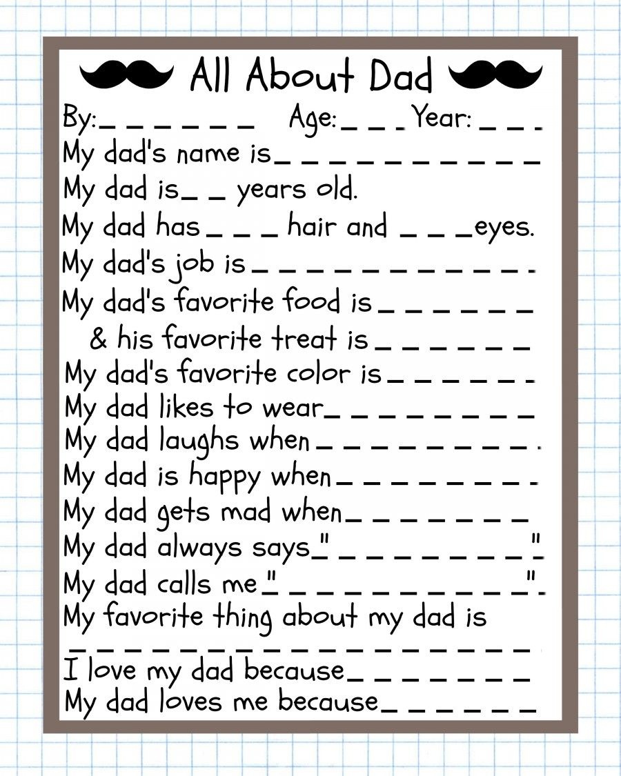 Father&amp;#039;s Day Questionnaire (Free Printable) | Father&amp;#039;s Day | Fathers - Free Preschool Fathers Day Printables