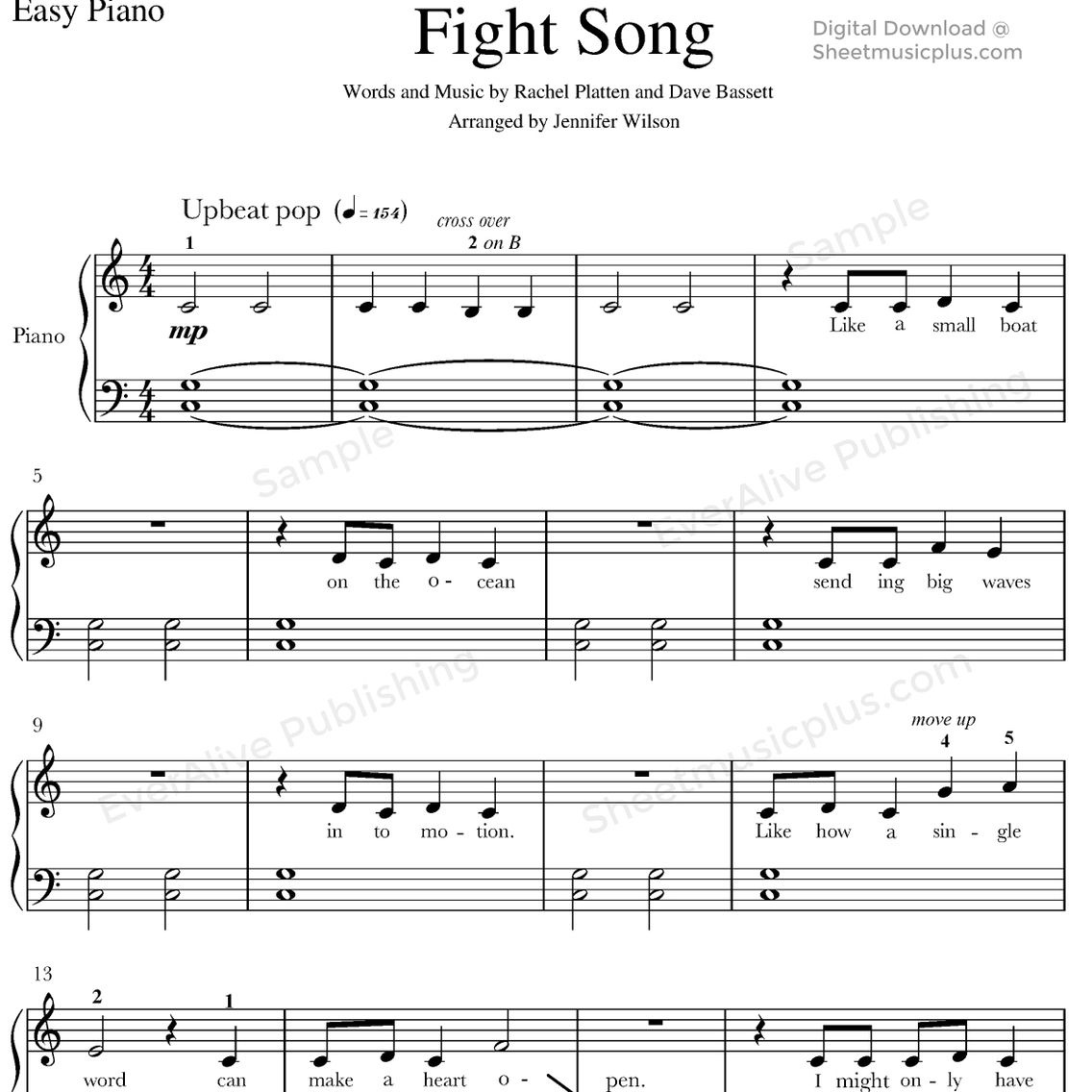Fight Songrachel Platten For Easy Piano #sheetmusic #piano - Free Printable Sheet Music For Piano Beginners Popular Songs