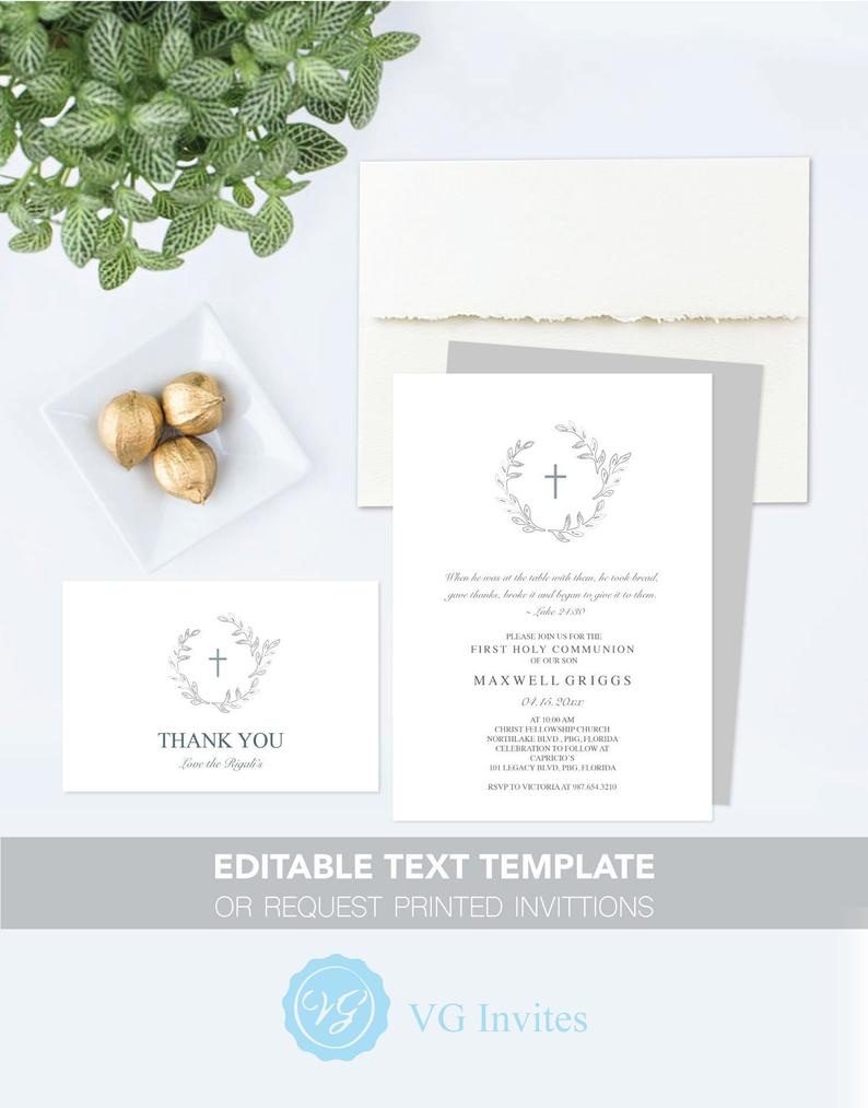 First Communion Invitation With Free Printable Thank You Card | Etsy - Free Printable First Communion Invitation Cards
