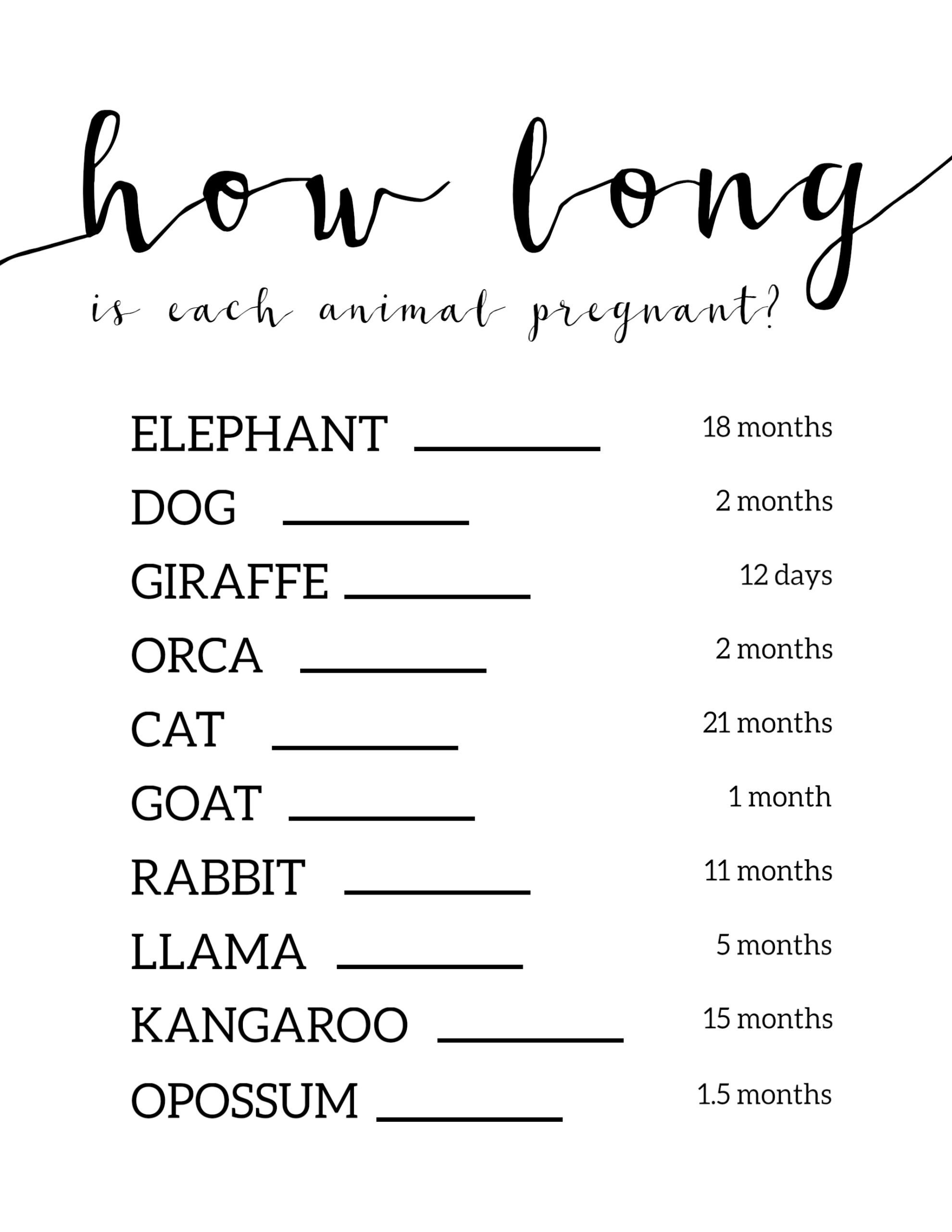 Free Baby Shower Games Printable {Animal Pregnancies} - Paper Trail - Who Knows Mommy Best Free Printable
