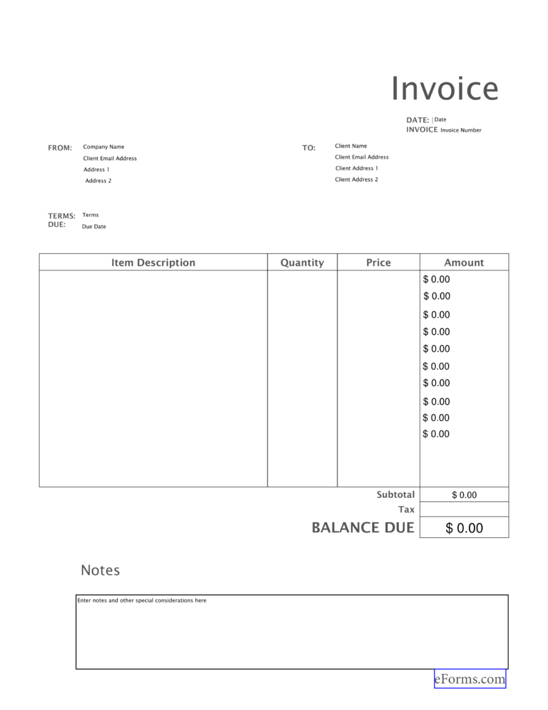Free Blank Invoice Templates - Pdf | Eforms – Free Fillable Forms - Free Printable Blank Invoice Sheet