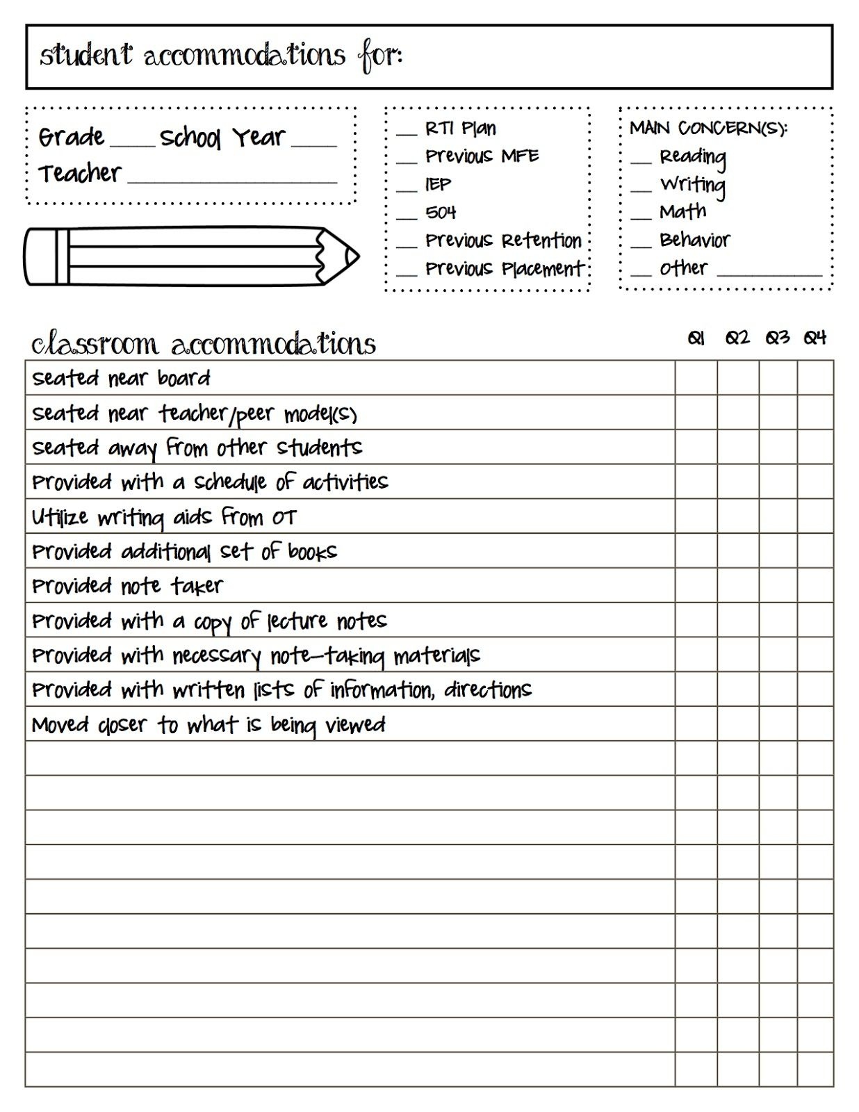 Free Checklist~ Track Student Accommodations With This Helpful - Iep At A Glance Free Printable