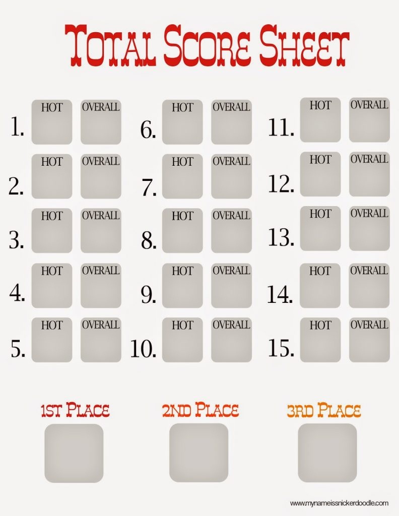 Free Chili Cook Off Score Card - My Name Is Snickerdoodle - Chili Cook Off Printables Free
