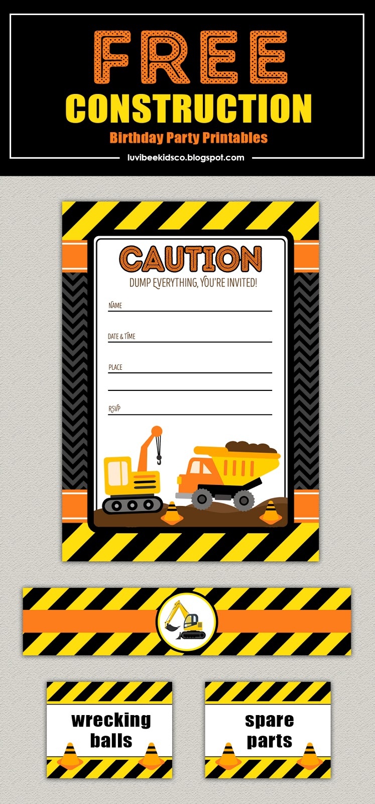 Free Construction Birthday Party Printables - Free Construction Party Printables