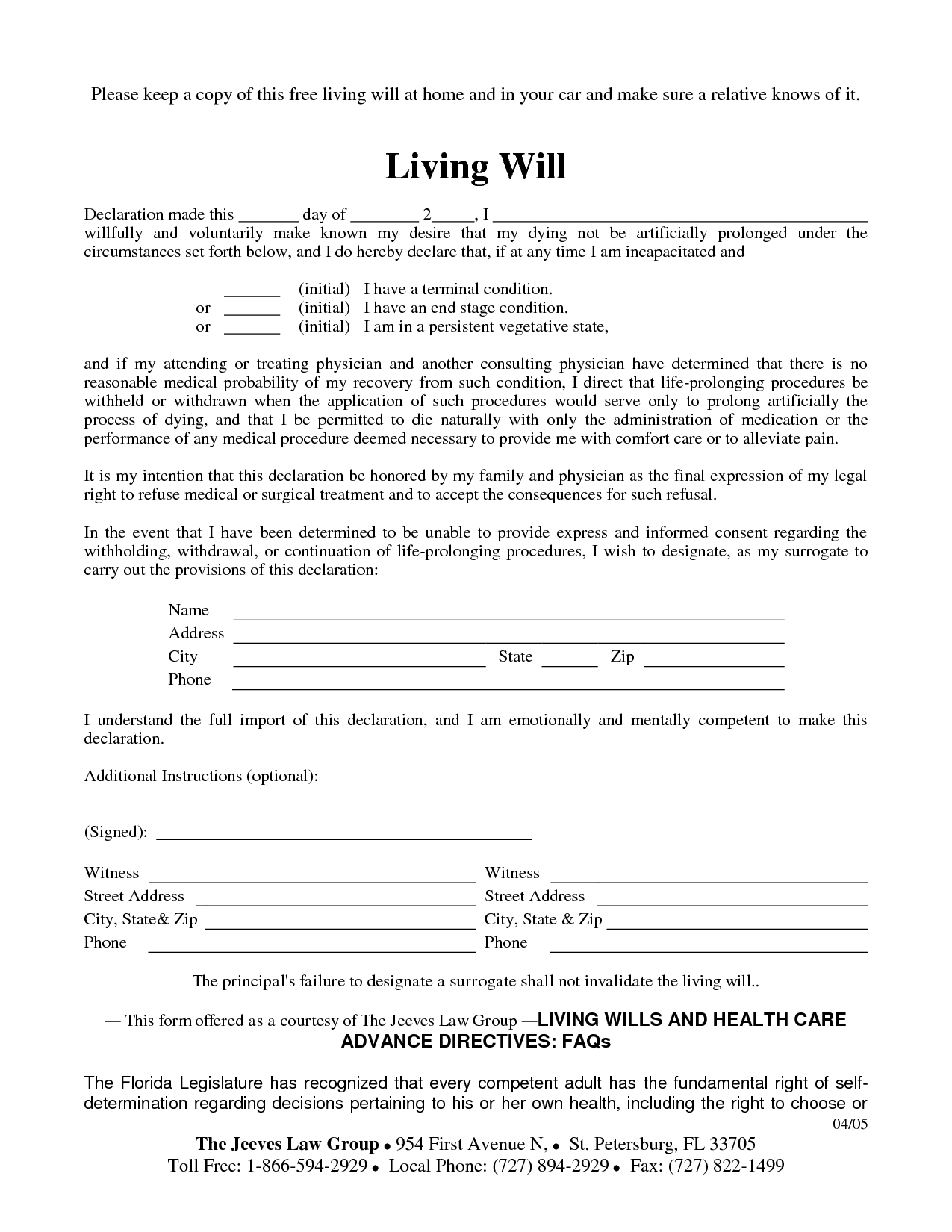Free Copy Of Living Willrichard_Cataman - Living Will Sample - Free Printable Will Papers