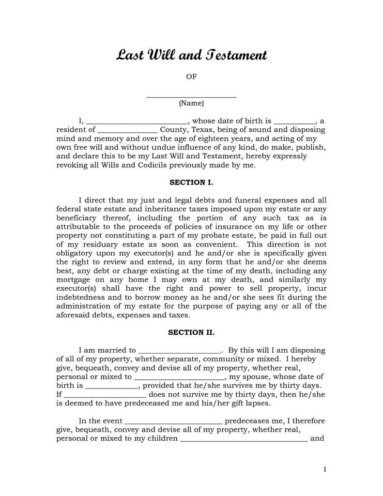 Free Download Nc Last Will And Testament Form Brilliant Form - Free Printable Will Forms Download